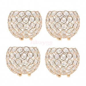 4pcs 10cm Crystal Beads Candle Holder Banquet Party Table Centerpieces_Gold   302711612917